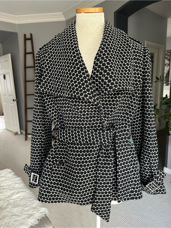 Kenar Jackets & Blazers - Kenar Black & White Patterned Belted Trench Jacket Size 12